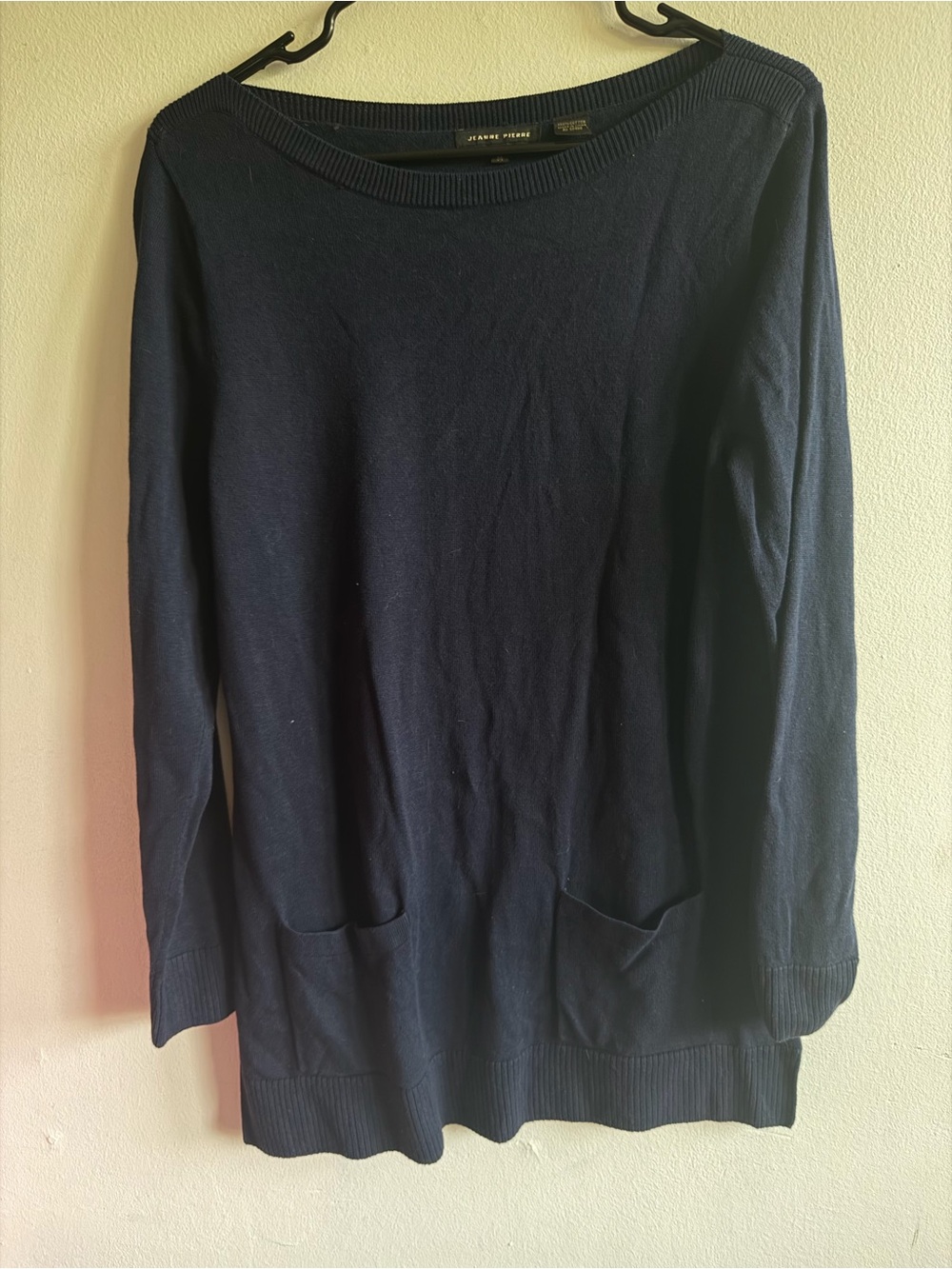 JEANNE PIERRE Navy Scoop Neck Long Sleeve Sweater with Pockets